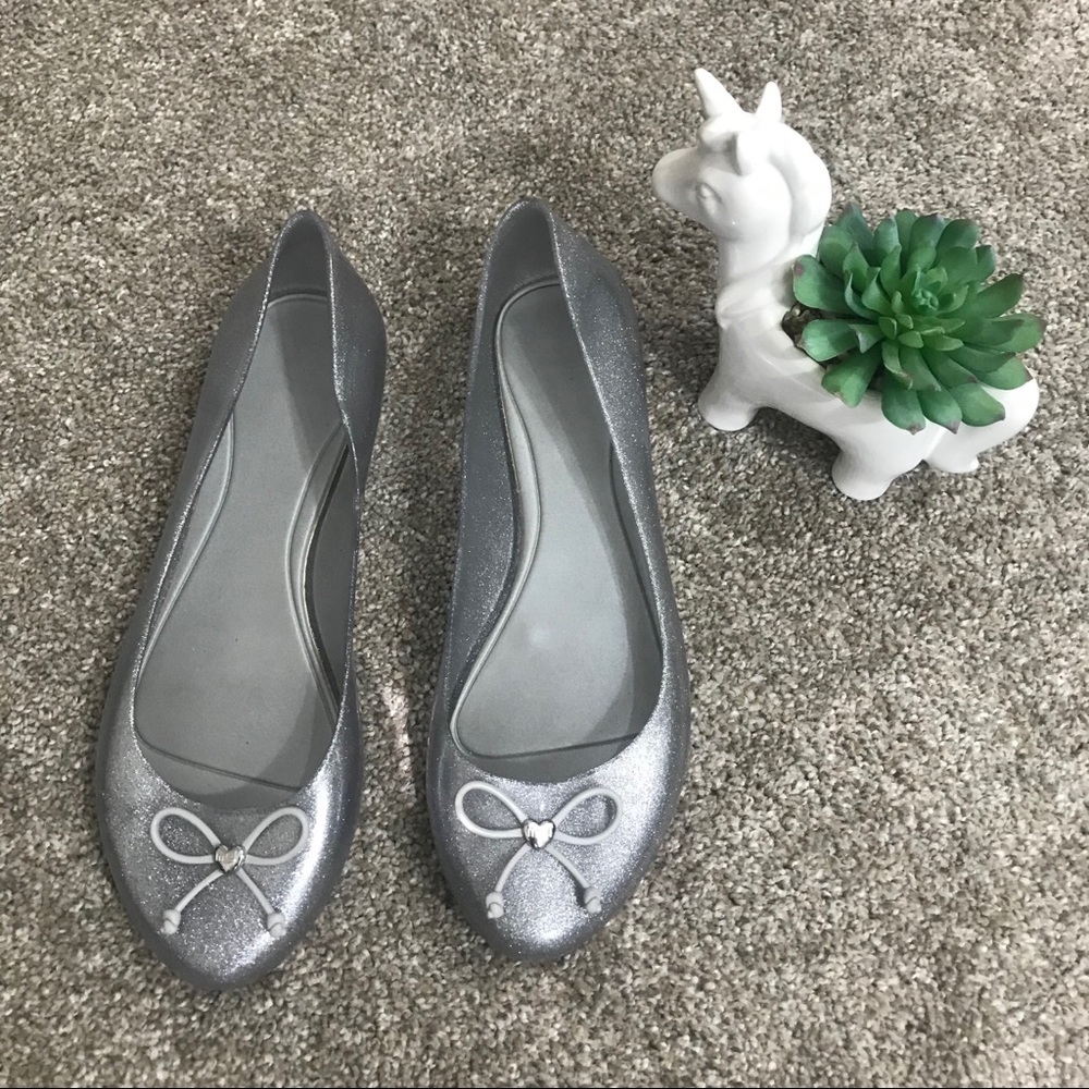MEL BY MELISSA silver glitter jelly flats 10